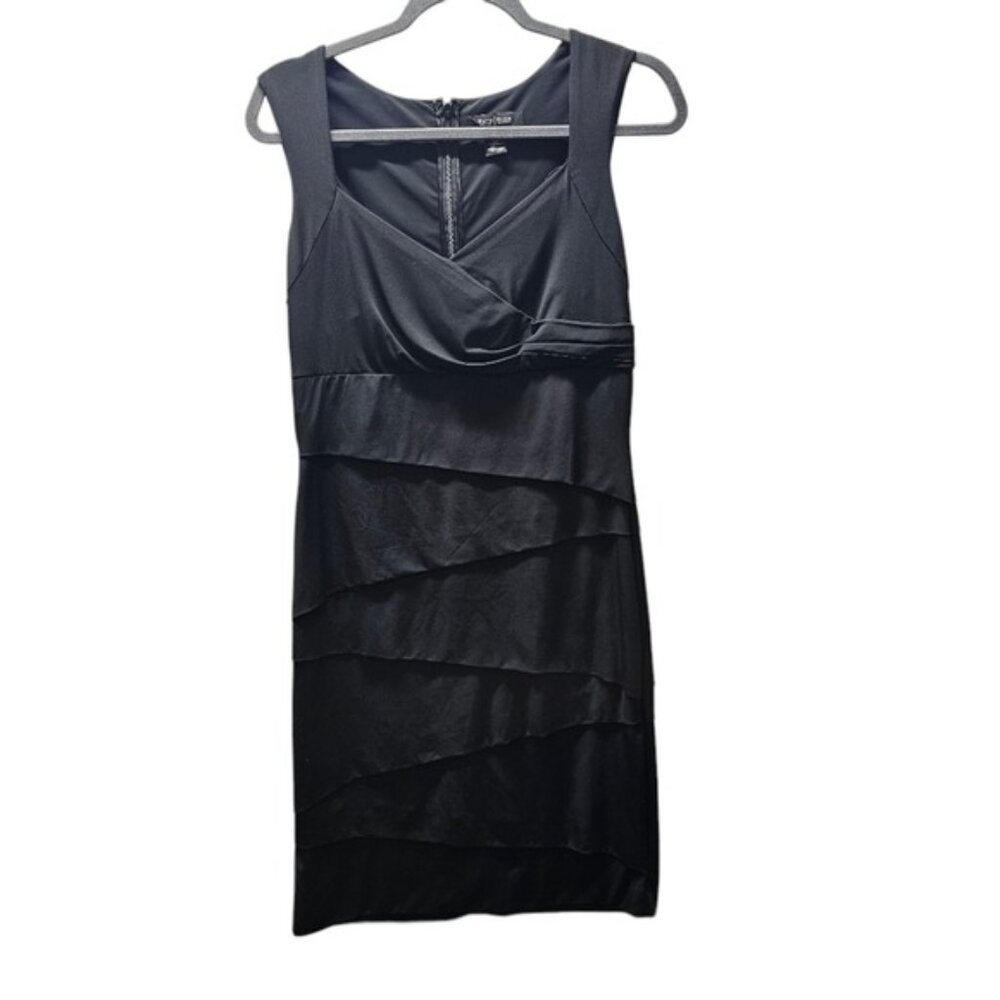 White House Black Market Size 12 Sheath Little Black Dress Layered Design Sleeve